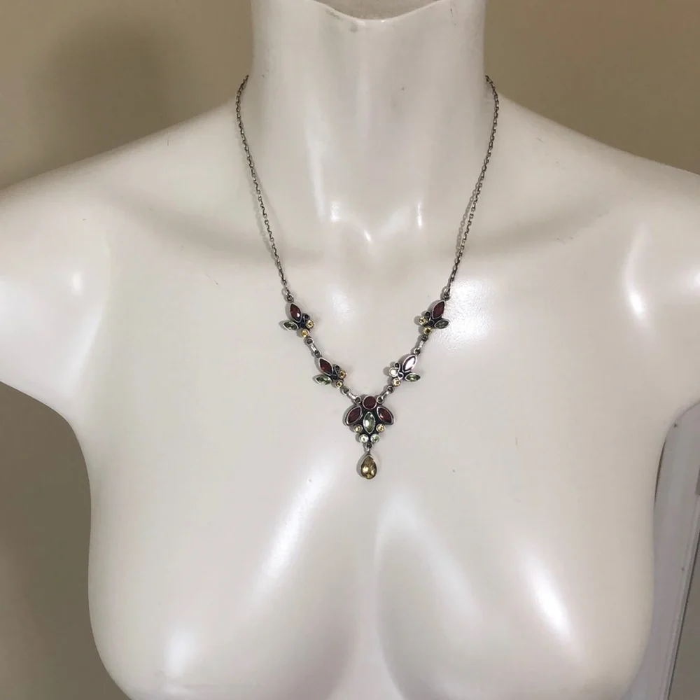 STERLING SILVER NECKLACE gemstone dangling Chandelier Pendant jeweled necklace - Picture 7 of 11